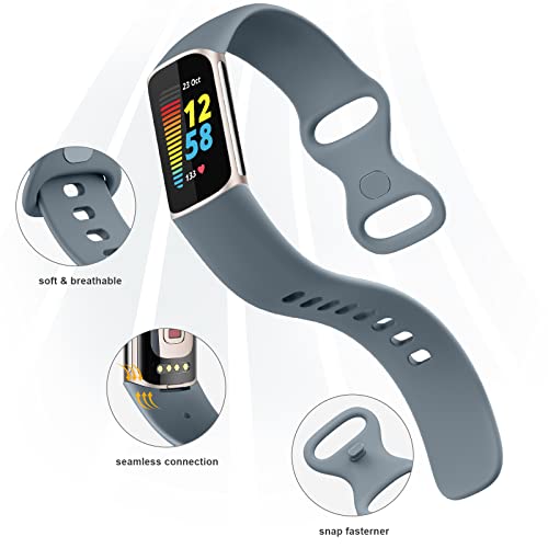 Tobfit 6 PACK Sport Bands Compatible with Fitbit Charge 6 / Fitbit Charge 5 Bands for Women Men, Soft Silicone Waterproof Straps Replacement Wristbands Compatible for Fitbit Charge 5 / Charge 6