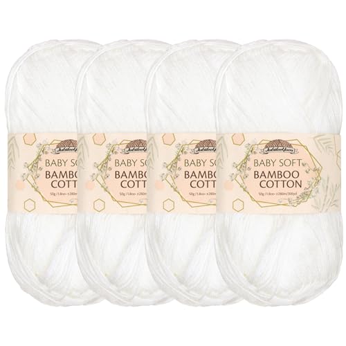 Image of JubileeYarn Baby Soft Bamboo Cotton Yarn - 50g /Skein - Cotton White - 4 Skeins