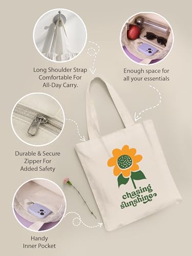 Image of DOODLE Premium Canvas Tote Bag for Women with Zip and Inner Pocket for Shopping, Office, Travel and Daily Use