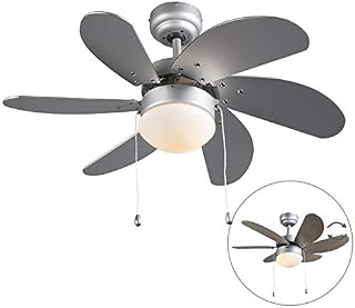Qazqa - Ceiling Fan with Light Gray - Fresh 3- - Modern - Suitable for LED E14 | 1 Light - Steel Fan Light - Suitable for Living Room I Kitchen I Bedroom I