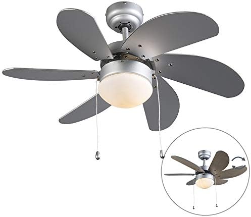 Qazqa - Ceiling Fan with Light Gray - Fresh 3- - Modern - Suitable for LED E14 | 1 Light - Steel Fan Light - Suitable for Living Room I Kitchen I Bedroom I
