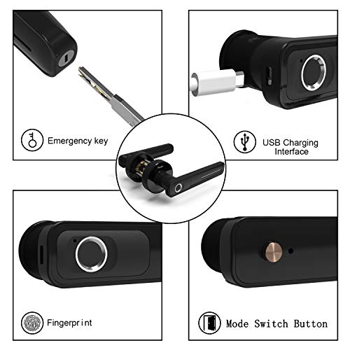 Fingerprint Electric Smart Door Lock, Biometric Keyless Entry Door Handle, Safe Single-Cylinder Door Lock for Family Apartment Office (Black)… - Thumbnail 2