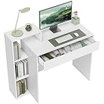 HOMCOM Desk with Storage, Computer Desk with 3 Open Shelves and Drawer, Workstation, Computer Table for Home Office, Living Room, 100 x 40 x 90 cm, White