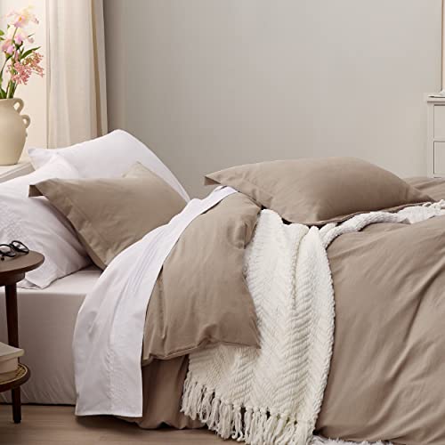 Bedsure DUVET COVER SET-WASHED COTTON LIKE Khaki Duvet Cover Queen Size - Soft Prewashed Queen Duvet Cover Set thumb #3