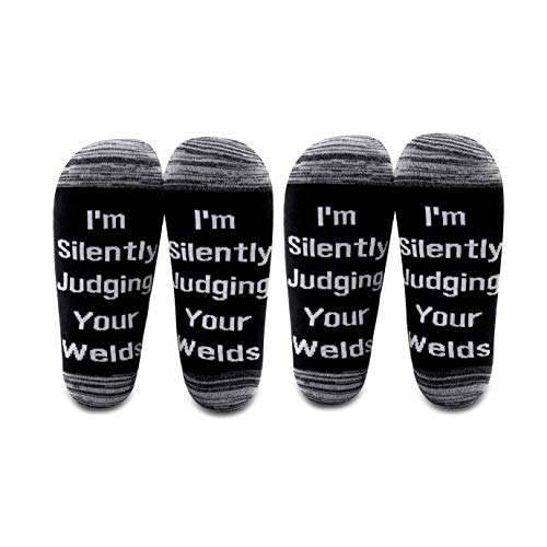 LEVLO 2 Pair Funny Welder Gift I'm Silently Judging Your Welds Cotton Socks For Welder Father Gifts...