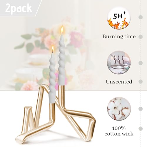 Image of Spiral Taper Candles Unscented Twisted Candlesticks 7.5 Inch Smokeless White Handmade Short Candle Stick for Wedding Dinner Decor Creative Gifts 2 PCS