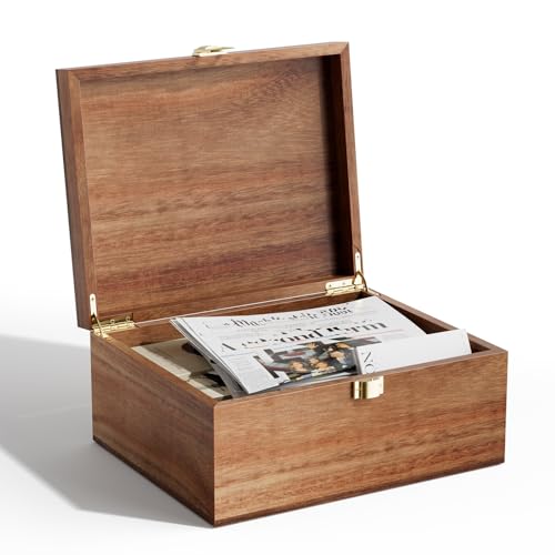 Yaoyiizy Wooden Keepsake Box Acacia Memory Box with a Hinged Lid Wooden Storage box for Picture Letter Time Capsule - Wooden Gift Boxes (Large)