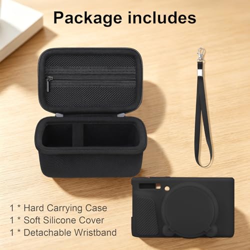 Image of Elonbo Camera Case for Canon PowerShot SX740 / SX730 Digital Camera, Canon SX740 / SX730 HS Hard Carrying Case + Soft Silicone Cover with Removable Lens Cover, Black