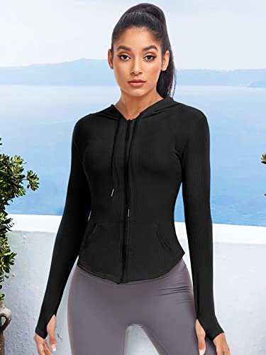 Vutru Women's Full Zip Workout Hoodie Athletic Long Sleeve Running Slim Fit Track Jacket With Pockets Thumb Holes #TOP2