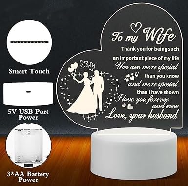 Image of Gifts for Wife, Birthday Gift for Wife, Valetaines Day Gift for Wife Girlfriend, Unqiue Gifts for Pregnant Wife for Wedding Anniversary, LED Night Lamp Wife Gifts from Husband,