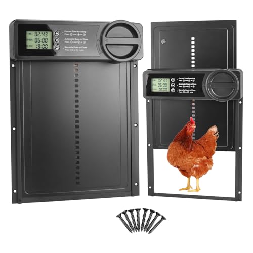 QWORK® Puerta Automatica Gallinero, Puerta Gallinero Aluminio con Temporizador, Pantalla LCD, Advertencia de Batería Baja