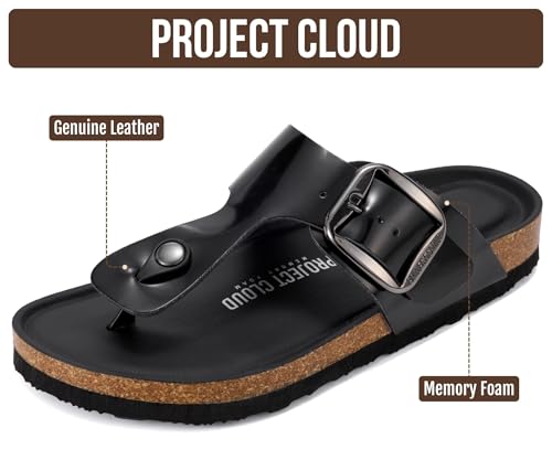 Image of Project Cloud Womens Sandals 100% Genuine Leather Thong Sandals for Women - Memory Foam Insole Women Sandals - Non-Slip Flip Flops for Women - Lightweight Sandals Women Footwear 2026