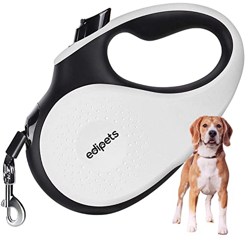 Edipets, Correa Perro Extensible, Retráctil, 5 Metros, 360º Sin Enredos, Cinta de Nailon para Adiestramiento y Paseo, para Perro Grande Mediano y Pequeño (Blanco, < 25 Kg)
