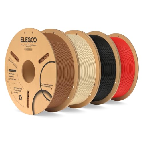 Image of ELEGOO PLA 3D Printer Filament 1.75mm Bundle 4KG, Dimensional Accuracy + /- 0.02mm 4 Pack 1kg Spool(2.2lbs) Fits for Most FDM 3D Printers(Brown /Beige /Black /Red)
