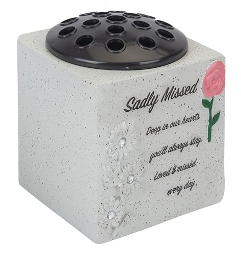 Sadly Missed Grave Flower Pot Vase – Memorial Ornament with Heartfelt Inscription – Weatherproof Flowers Holder for Graveside Remembrance