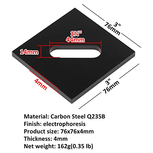 10 Pcs 3"X3" Black Square Washers Plate With Slot Hole, Thickness 4Mm Adjustable Heavy Duty Bearing Plate, Fit 1/2" Bolt, Carbon Steel Base Plate Fastener Hardware #TOP1