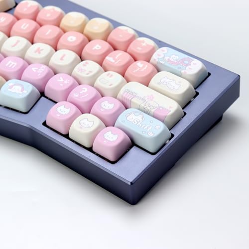 Image of KBDiy Cute Rock Cat Keycaps Set 133 Keys KOA Profile Dye-Sublimation Kawaii Color Keycaps for Cherry Gateron MX Switches Gaming Mechanical Keyboards