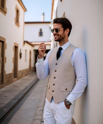 Men’s Linen Vest Slim Fit Business Wedding Prom Party Summer Dress Suit Vest Waistcoat For Mens2