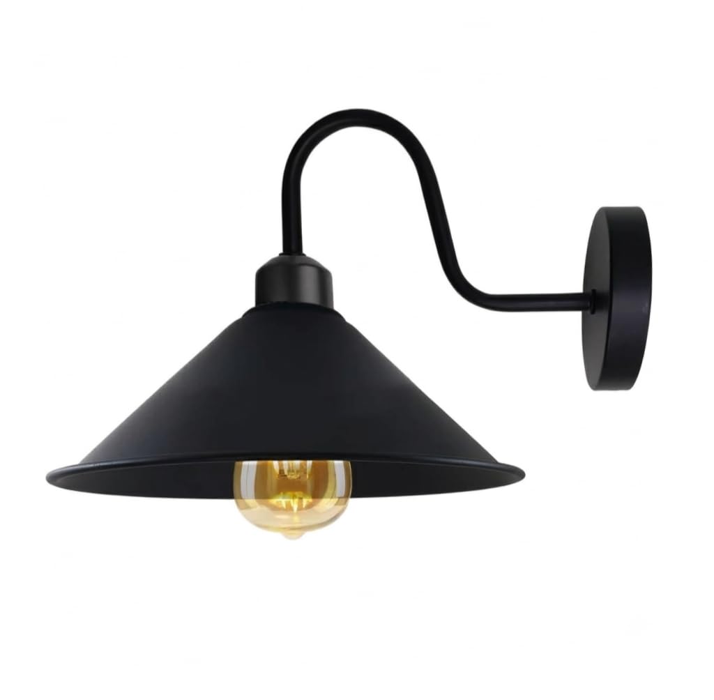 LEDSone Vintage Black Swan Neck Wall Light E27 Cone Shade Sconce Lamp — image 1