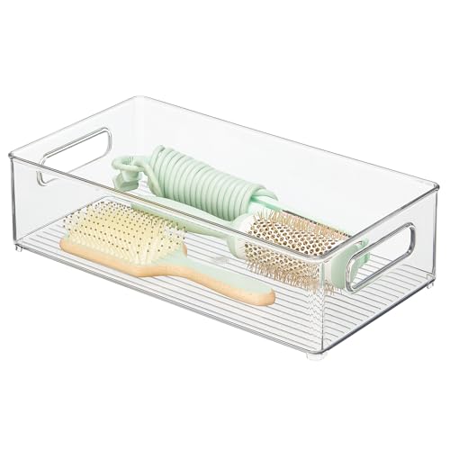 iDesign Stackable Bathroom Storage Bin with Handles for Makeup and Accessories, Clear, Made in USA