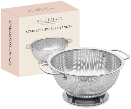 Bellemain 3 Qt Metal Colander with Handle | Pasta, Spaghetti, Berry, Fruit, Vegetable, Kitchen Food Strainer Basket | 18/8 Stainless Steel Colander Bowl | Pot Drainer for Cooking, Sifter Strainer - Thumbnail 3