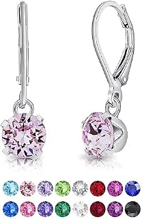 DTPsilver® 925 Sterling Silver Dangle Leverback Earrings - Crystals - Swarovski earrings - drop earrings for women - swarovski - Diameter: 6 mm