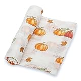 LollyBanks Baby Blanket, 100% Cotton Muslin Swaddle Blankets for Boys and Girls, Large 47 x 47 Inches Newborn Blanket, Soft and Breathable Baby Swaddle, Newborn Essentials, Registry (Pumpkin Print)