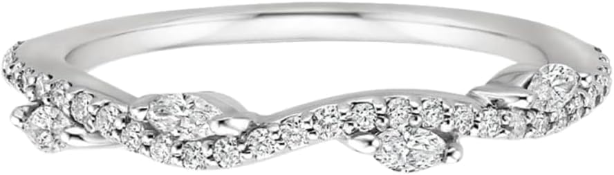 Marquise Moissanite Twisted Vine Wedding Band for Women, VVS1 Colorless Petite Eternity Ring, 10K 14K 18K Solid Gold & 925 Sterling Silver Bridal Gift