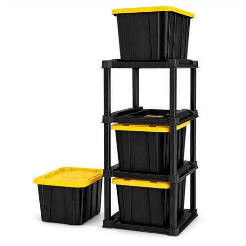 Sterilite 4-Tier Tote Rack with 4-Pack 27 Gallon Industrial Storage Totes - image 1