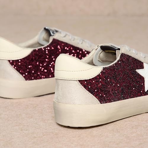 Image of Mi.iM Sofia Rubber Sole Lace-up Low Top Star Sneakers(6.5, Beige Maroon)