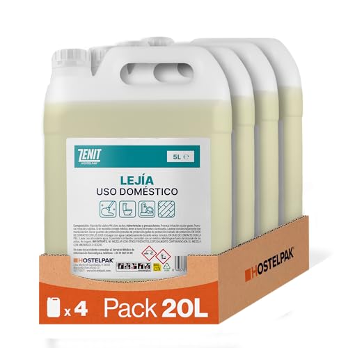 Hostelpak | 4 x 5 l | Lejía Doméstica con 4% de Cloro Activo | Solución de Limpieza Multiusos para Hogar | Uso doméstico