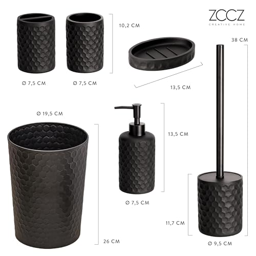 zccz Bathroom Accessory Set, 6 Piece Black Bathroom Accessories Set with Trash Can, Toothbrush Holder, Toothbrush Cup, Soap Dispenser, Soap Dish, Toilet Brush with Holder, Trash Can, Black - Image 8