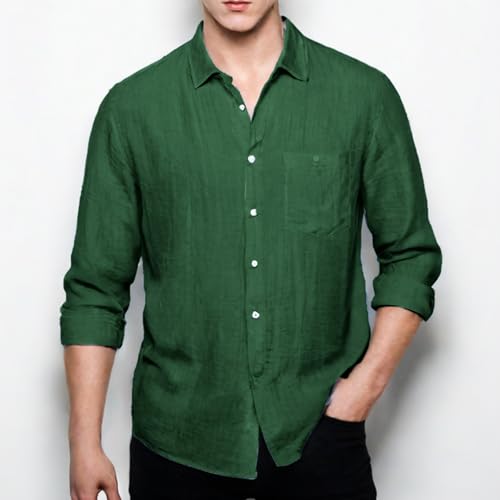 Mens Cotton Linen Shirt Wrinkled Fabirc Lightweight Breathable Button Down Shirt Lapel Long Sleeve Beach Tops2