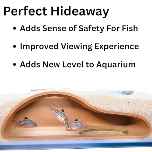 Image of Lucky Critter Aquarium Underground Tunnel Cave Natural Curve | Viewing Fish & Shrimp Under Gravel Tunnel | Fish Tank Decor Decoration Hideout Perfect for Corydora Catfish, Kuhli Loach, Pleco (Brown)
