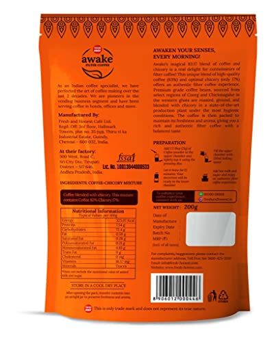 Image of FRESH & HONEST Awake Filter Coffee Powder | Blend of Coffee 83% Chicory 17%| South Indian Filter Coffee | 200g Pack (Pack of 3)