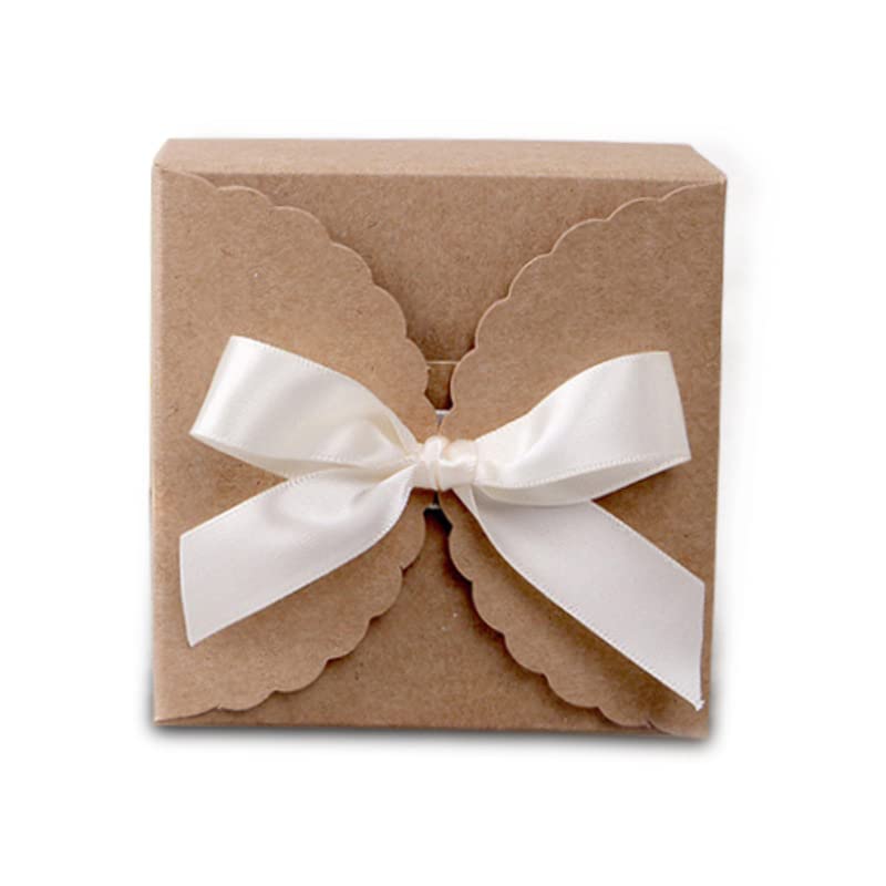 Runiash 30 PCS Party Favor Candy Box, Kraft Paper Treat Boxes for Gift Giving Wedding Baby Shower Birthday Pink Small Gift Boxes with Ribbons for Packaging Candy, Cookie, Chocolate, Biscuits (Brown)