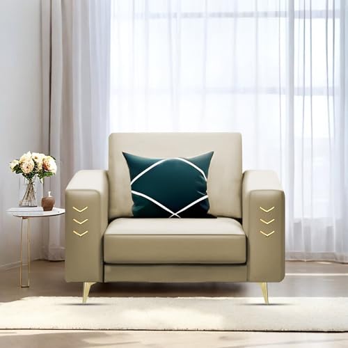 Image of Casaliving Falco 1 Seater Sofa Set for Living Room (Cream Fabric) Premium Fabric Sofa