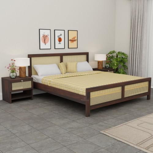 Image of Solid Sheesham Wood Queen Size Bed | Wooden Queen Size Cot Bed Double Bed for Bedroom,Home (Walnut)