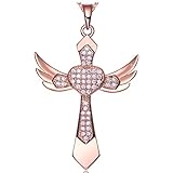 NEEMODA Angel Wings Cross Necklace Hand-Inlaid 5A Cubic Zirconia with Gift Box, 18 inches + 2 inches Chain