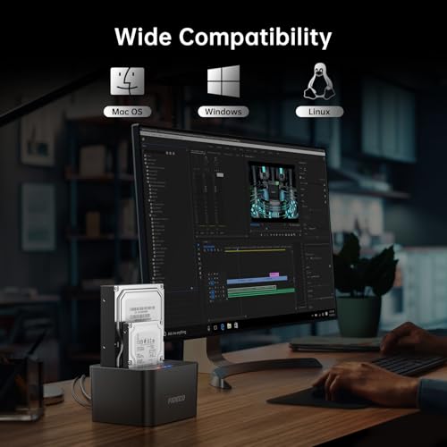 FIDECO HDD Docking Station, Dockingstation für Festplatten, USB 3.0 für 2,5 und 3,5 Zoll SATA HDD/SSD, Dual Bay, unterstützt Offline-Klone