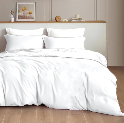 Image of Reversible Plain Glace Cotton Single Bed Quilt Cover /Duvet Cover /Rajai Cover /Blanket Cover with Zipper (60X90 Inches) (White, Double Duvet Cover)