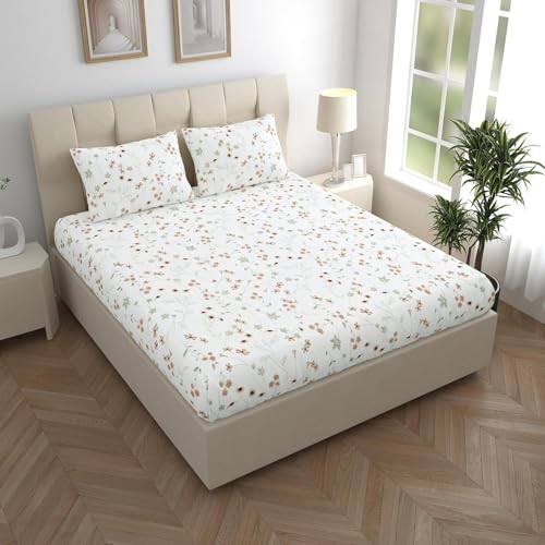 Image of LINENWALAS 100% Cotton Bed Sheet for King Size Bed, Floral Printed King Bedsheet with 2 Pillow Covers | 210 TC Soft, Breathable, Luxury Bedsheet (Crimson Flower, 108 x 108 Inches)