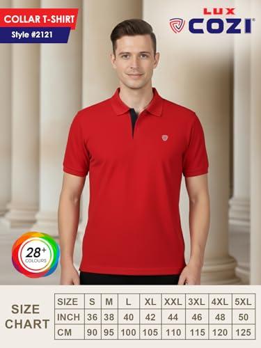 Image of Lux Cozi Men's Cotton Solid Polo Tshirt | Collar Tshirts | Half Sleeves | Stylish & Premium All Day Wear | Pack of 1