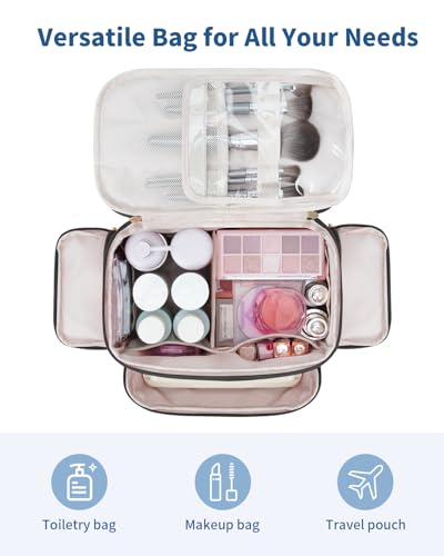 WANDF Travel Toiletry Bag for Women, Wide-open Large Makeup Bag with Handle, Puffy Makeup Organizer for Toiletries, Cosmetics, Accessories, Essentials (Black)2