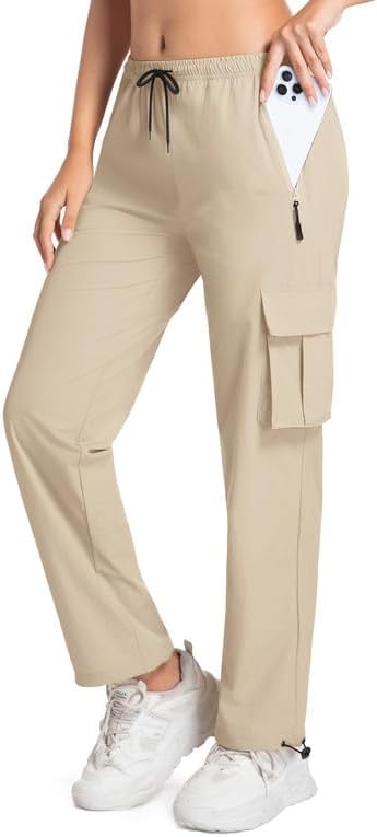 Womens Hiking Pants Lightweight Quick Dry Cargo Pants 4 Pockets Water Resistant Travel Casual Work Athletic Pant Khaki Small