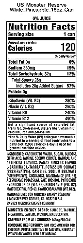 Image of Monster Reserve White Pineapple Energy Drink, 16 fl oz Can, High Caffeine, 160mg Caffeine, Taurine, B Vitamins, 500ml
