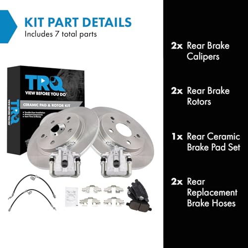 Image of TRQ Rear Brake Pad and Rotor Set Ceramic Calipers Compatible with 2009-2010 Pontiac Vibe 2009-2013 Toyota Matrix