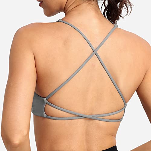 Yeoreo Women's Sports Bra Twist Front Bra Strappy Criss Cross Back Bra Removable Padded Yoga Crop Top Grey S #TOP2