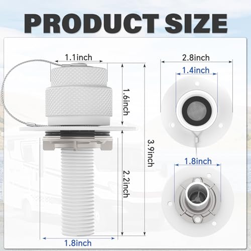 Image of 2 Pack All Metal RV City Water Inlet with Check Valve RV Water Inlet -rv Water Fill Inlet Leak Proof & Universal Fit for RV Camper Motorhome Trailer Marine -White