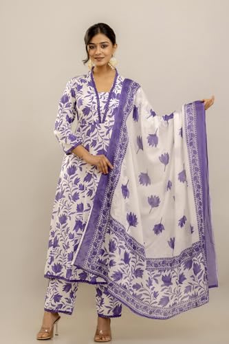 Image of PARTHVI Women's Printed Anarkali Kurta With Palazzo & Dupatta Set